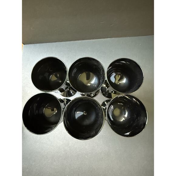 Vintage Black Ebony Wine Glasses Stemmed Espresso Set (6) MCM Barware Cocktail - Picture 2 of 5